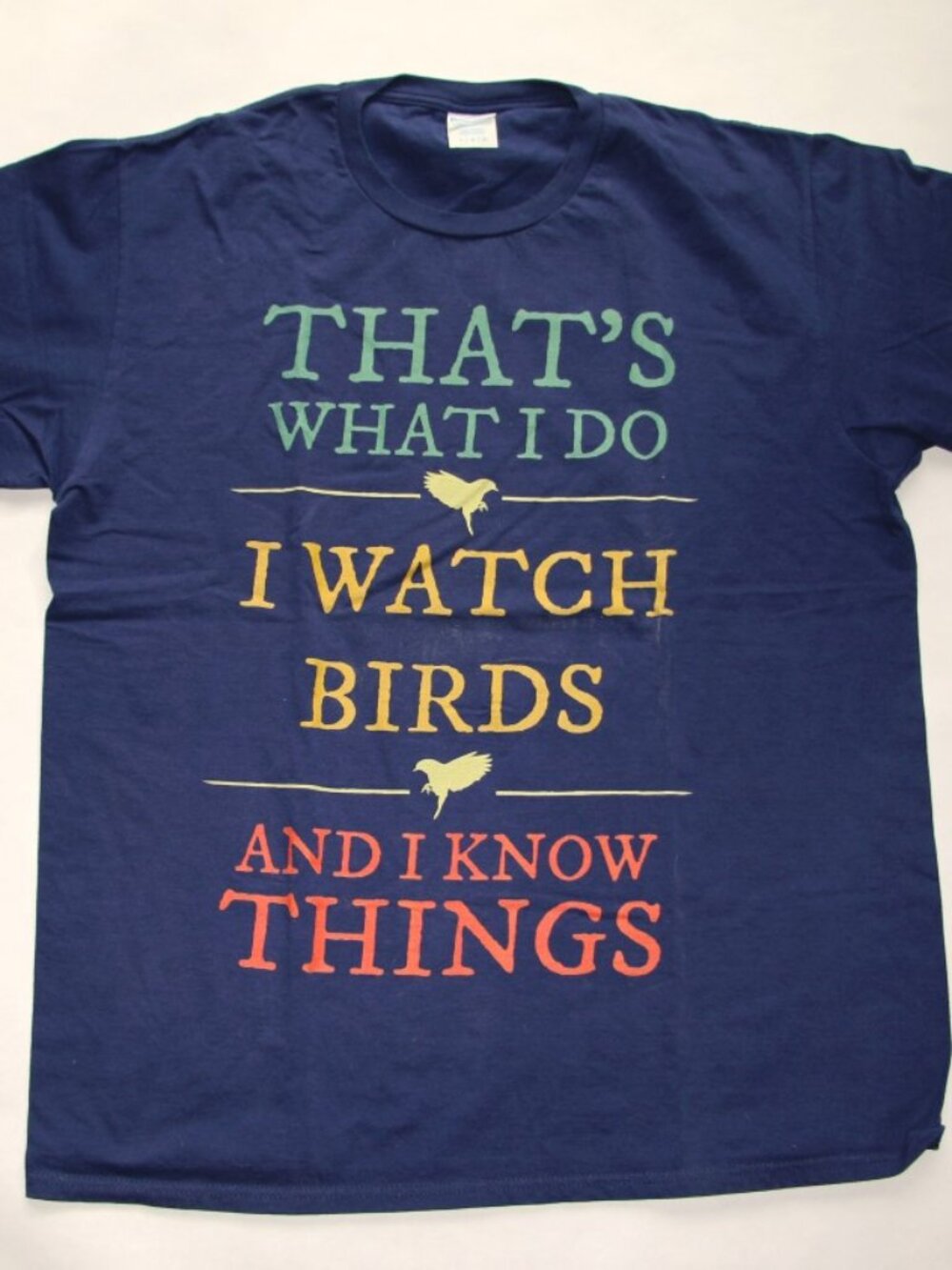 PORT & COMPANY Navy Blue Bird Watching T Shirt Size L 100% Cotton